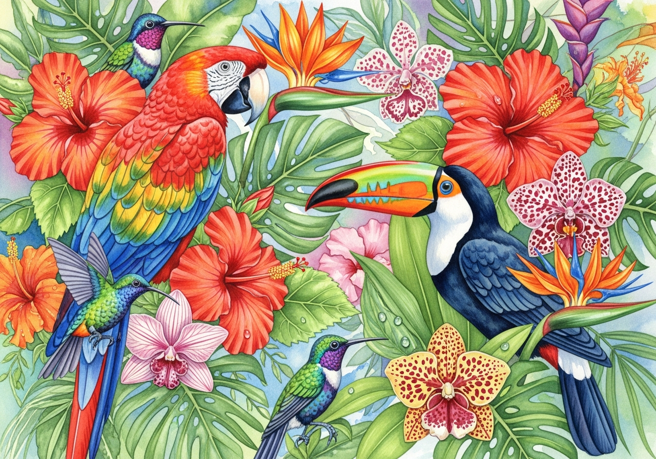 Флора и фауна акварелью