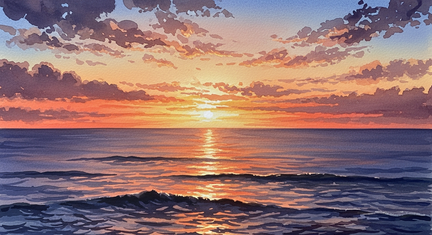 Морской пейзаж акварелью