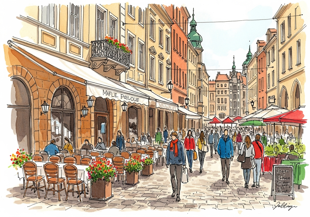 Городской скетч акварелью